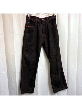 5ive Jungle & Co. Men's Straight Jeans Size 32 Black w/ Red Trim 29 3/4" Inseam